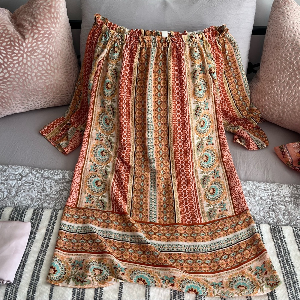 Orange Smocked Midi Dress